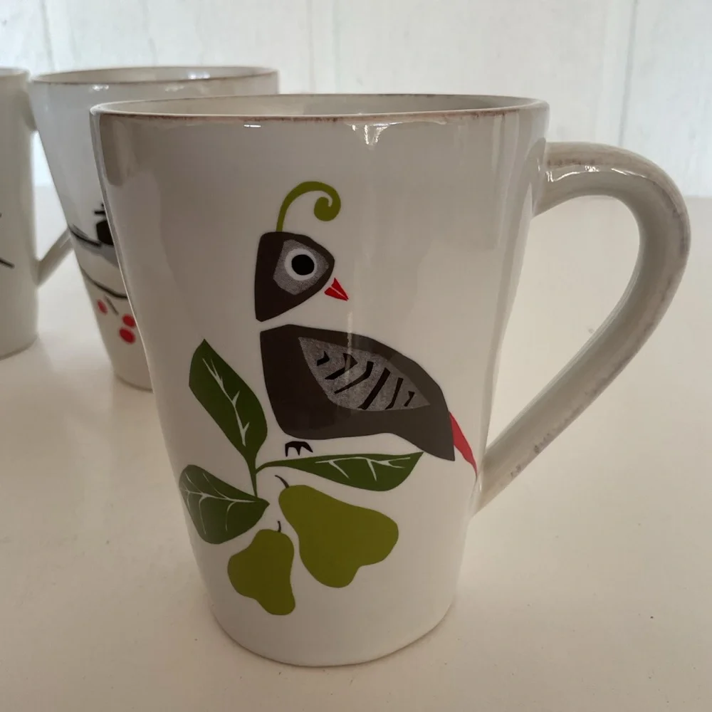Crate & Barrel Marin Winter Birds Mug Set of three